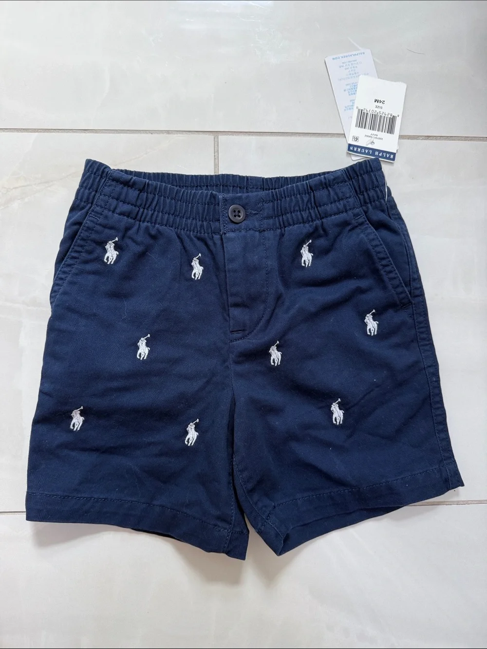 NWT Ralph Lauren Navy Embroidered Polo Toddler Shorts